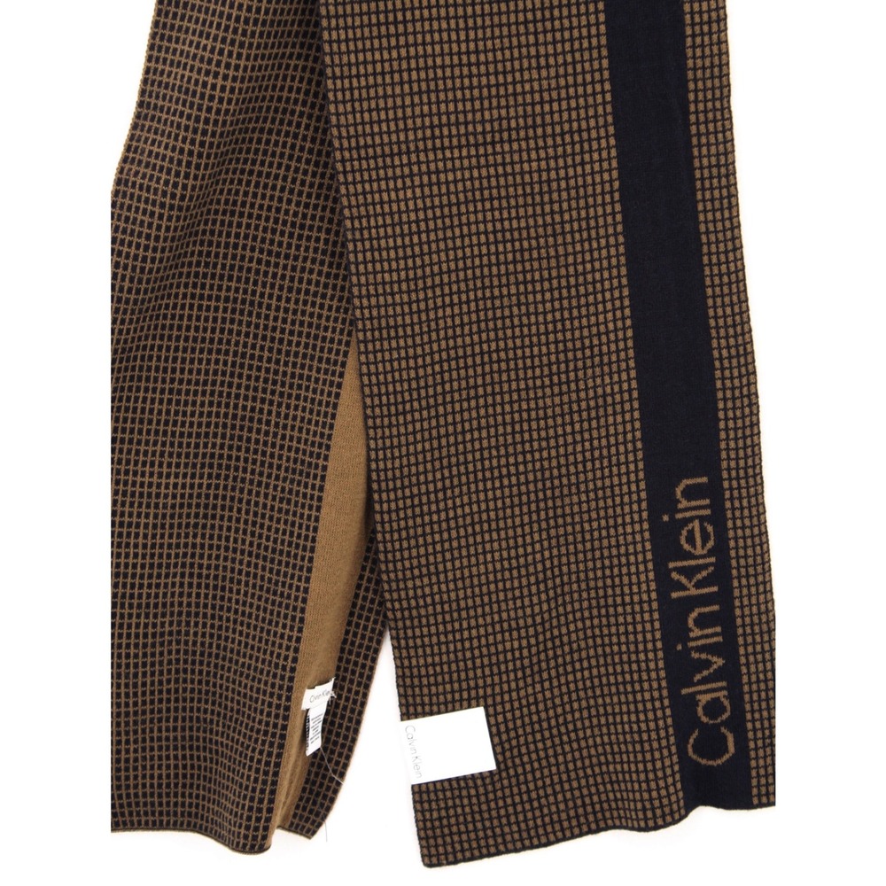 Calvin Klein Mens Grid Logo Muffler Scarf Brown Navy Blue 77230 NWT One Size